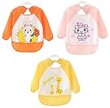 Adamz.sp 赤ちゃん 長袖 エプロン 防水 食べこぼしポケット 食事 ビブ スタイ ガウン ３枚セット (女の子)