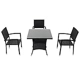 人工ラタンチェア3脚 四角テーブル1台 4点セット 強化ガラス 黒 籐 肘掛け付き 家具 ファニチャー インテリア スタッキングチェア リビング chair 椅子 南国 アジアン バリ風 リゾート ホ