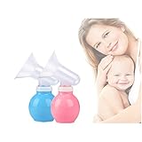 Hibote 手動さく乳器 シリコーンさく乳器 手動搾乳器 ボトル 乳ポンプ 授乳 赤ちゃん 安全衛生的に母乳を保存 ブルー