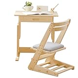 学習机 子供用デスク デスクチェアセット 引き出し付 高さ調節可能 幅65cm 天然木 ナチュラル/グレー