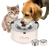 petstay 犬用水飲み器 こぼれない 顔濡れない 大容量1L ステンレス製 早飲み防止 錆びない 割れない ペット給水器 猫給水器 犬給水器 犬水入れ 滑り止め お手入れ簡単 ウォーターボウル 猫犬両用 (ベージュ, 1L(小型犬・中型犬などに対応))