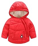 (トヨベイ)Toyobuy 厚手 子供 中綿 コート アウター キッズ 裏起毛 ブルゾン 女の子 フード付き ジャケット 男の子 レッド 100