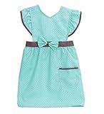 （ポルテボヌール) 【PORTE BONHEUR】 エプロン 水玉 ドット リボン フリル かわいい ガールズ 子供 用 給食 お弁当 作り 等に (05 グリーン（着丈49cm）)