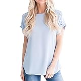 Hosam レディース 洋服 トップス 半袖 Tシャツ シフォン 無地 シャツ 爽やか ゆったり 快適 女子 洋服 カジュアル おしゃれ Hosam 夏 ファッション (L, ブルー)