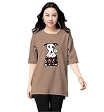 Bling Cat マタニティトップス シンプル チュニック カジュアル 犬の図案 5分袖 Tシャツ 妊婦服 産前 産後 (XL, カーキ)