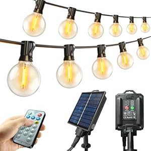 Meetaa ソーラーG40 LEDストリングライト 7.5m 13球 PC素材 電球色 防雨型 リモコン タイマー付き 屋外用 ガーデン イルミネーション