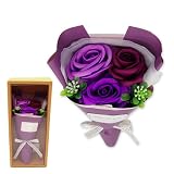 BIO ソープフラワー 花束 3輪 ギフト 枯れない 花 フラワーブーケ プレゼント 誕生日 記念日 お祝い 母の日 敬老の日 (パープル)