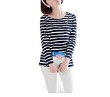 Hedea (ヘデア) マタニティ 授乳口 ボーダー 長袖 (ネイビー, XL)