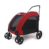 (Newox) ペットカート ドッグカート キャリー ペットバギー 折りたたみ式 大型犬 多頭中小型犬・猫 (レッド)