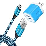 USB充電器 2ポート 電源アダプター + Micro USB ケーブル*1.8M Hootek 5V/2.1A ACアダプター ゆーえすびー コンセント 2口 タイプbケーブル 高耐久 ナイロン編み スマホ充電コード Galaxy S7 S6 Edge A6 J8 J5、LG V10 G4 G3 K30、Nokia、扇風機、電気シェーバー、電動歯ブラシなどType-B 機器に対応(ブルー)