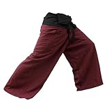 2 Tone Thai Fisherman Pants Yoga Trousers, Burgundy/Charcoal