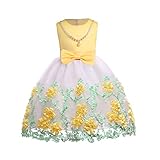 WIN子供ドレス ワンピース 女の子 子供服 キッズドレス レース チュール かわいい 女の子 ノースリーブ フォーマルワンピース 入園式 発表会 演奏会 (140cm, イエロー)