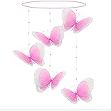 Butterfly Mobile Dark Pink Fuchsia Multi-Layered Spiral Nylon Mesh Butterflies Mobiles Decorations D