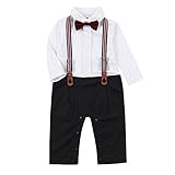 ベビー ジャンプスーツ ロンパース 男の子 カバーオール ストラップ 蝶ネクタイ付 キッズ 子供服 赤ちゃん 新生児 長袖 オーバーオール (95, ブラック)