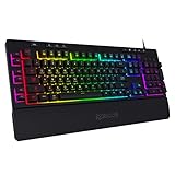 Redragon K512 シバ RGB バックライトメンブレン ゲームキーボード マルチメディアキー付き 静音メカニカルフィーリングキーボード 6つの予備オンボードマクロキー 専用メディアコントロール 取り外し可能リストレスト