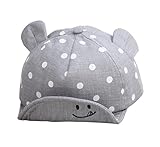 Effiku(エフィック) ベビー キッズ 可愛い 耳付き キャップ 帽子 UV 日よけ ハット 男の子 女の子 水玉 笑顔柄 (グレー)