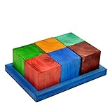 hashcartマルチカラー木製正方形ブロックセットof 6 with木製トレイfor Home Decor / Office