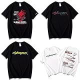 サイバーパンク2077 Tシャツ 半袖 カジュアル サムライ アニメグッズ T-shirt 夏服 丸首 インナーシャツ ゆったり 夏 メンズ コスプレ衣装 日常服 かっこいい 誕生日 プレゼント 男女兼用 (D,3XL)