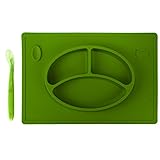Biubee One-Piece Silicone Placemat + Plate with Spoon for Baby and Toddlers (green) by Biubee