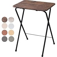 山善 サイド テーブル(折りたたみ) 幅50×奥行48×高さ70cm ミニ ハイタイプ 傷がつきにくい 完成品 アンティークブラウン/ブラック YST-5040H(ABR)