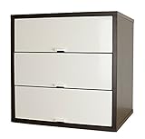 【 完成品 】 キューブボックスα　鏡面 前板 引出し付き　(ダークブラウン)  　【 3杯 引き出し 引出 】