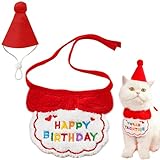 ペット 誕生日帽子 唾液タオル 2個セット 犬 バースデー グッズ 柔らか 調節可能 猫 犬用 飾り 記念日 誕生日 HAPPY BIRTHDAY 飾り付け 誕生日グッズ 誕生日小道具 写真 撮影 犬猫のためのペットの誕生日プレゼント (赤)