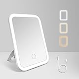 tekstap ライト付きミラー、3色モード 明るさ調節可能 鏡 ライト付き、持ち運びに便利 led ミラー 軽量、充電式 化粧 鏡 led、旅行/卓上/寝室に適したポータブル 女優 ミラー、女の子のプレゼント（四角）