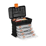 VonHaus Utility Tool Storage Box - Portable Arts Crafts Organizer Case with 4 Drawers & Adjustable D