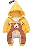 (クレア)Qurea ベビー オールインワン くま アニマル お出かけ ウェア フード パーカー 防寒 あたたか かわいい(90,イエロー)