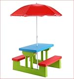 costway Made with耐久性プラスチック、ポータブル、軽量、子供4シートピクニックテーブルwith UV保護傘Garden Yard Folding子bench- no設定に必要なツールは