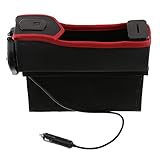 MagiDeal カーシートギャップフィラー コンソールサイドポケット コインコレクター カーシートキャッチャー カーオーガナイザー カップ付き レッド