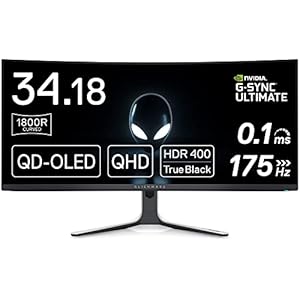 Dell AW3423DW 34.18インチ 曲面 QD-有機EL ゲーミングモニター ゲーミング ディスプレイ (3年間無輝点交換保証/FPS向き/0.1ms/175Hz/WQHD/QD-OLED 1800R/21:9/HDMI DisplayPort/DCI-P3 99.3%/高さ調整/VESA DisplayHDR True Black 400/NVIDIA G-SYNC ULTIMATE)