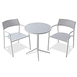 LOWYA （ロウヤ） ガーデンテーブル ガーデンチェア 3点セット スタッキングチェア キャンプチェア アジェスタ機能付 パウダーコーティング アルミ製 グレー