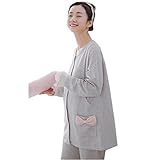 (アビコ)ABICO マタニティ パジャマ セット 可愛い 2色 授乳口付き 授乳パジャマ 授乳服 丸首 蝶結び ゆったり ウエスト調節 部屋着 厚手 ルームウェア