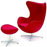 【プレミアム】 設置費用込み エッグチェア（Egg Chair）（スツール別）ファブリック レッド ヤコブセン