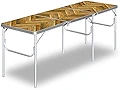 FIELDOOR 折りたたみ アルミレジャーテーブル 三つ折り 幅180cm×奥行60cm×高さ70cm/40cm 【ヘリンボーンヴィンテージ】 収納式 ハイスタイル＆ロースタイル キャンプ BBQ アウトドア 作業台
