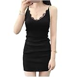 [What's!?] メンズエステ メンエス 衣装 ミニ ワンピース レディース ニット タンクトップ 胸元 セクシー タイト 魅せる デザイン ボディコン ストレッチ ONEP-03 (ブラック)