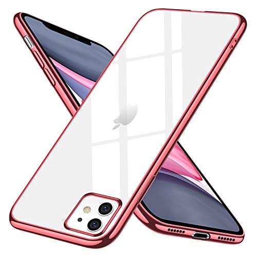 iPhone 11 ケース クリア スリム tpu 透明 ストラップホール付き 耐衝撃 薄型 シリコン Qi充電対応 メッキ加工 軽量 一体型 6.1インチ 人気 アイフォン 11 カバー ローズゴールド