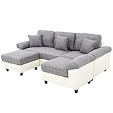 ソファ ソファー 3人掛け カウチソファ L字 北欧 リビング 【AQUA】 (グレー×ホワイト)