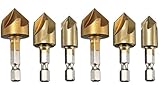 (アグロス) 6本セット 六角軸 面取り バリ取り ドリル 穴あけ カッター 木工 工具 12 16 19 mm 各2本 (チタン)