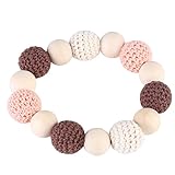 テザーリング、ナチュラルウッドのかぎ針入れクリップホルダーシャワーティーティングのおもちゃのツールラブリーベビーチュアブル幼児の赤ちゃんのための(ピンク+コーヒー+ライスホワイト)