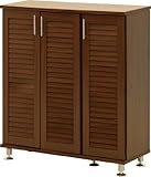 ルーバーシューズボックス ワイド ブラウン ／代引不可／インテリア：不二貿易90483