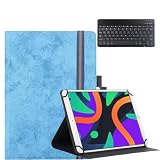For LUCA TA10E1W63-V1H 10.1インチ タブレット 専用 ケース アイリスオーヤマ TA10E1W63-V1H キーボード CNEVISON TA10E1W63-V1H キーボード付 日本語配列 静音タイプ 手帳型デザイン スタンド調整可 耐衝撃 ペンホルダー 弾性開閉バンド (スカイブルー)