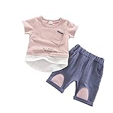 女の子と男の子の服 夏 上下セット Pojour 1-6歳キッズ用 子供パッチセット 男女兼用 通気 綿 ピンク(90cm)