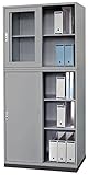 【アウトレット】【新品】 GD-672 ニューグレー色 書庫上下セット A4対応 上段ガラス引戸/下段スチール引き違い戸/ベース ３点セット 上下横連結可能 W880×D400×H1910(mm) (ニューグレー)