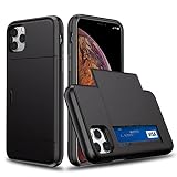 【SUMart】iPhone 12 用 ケース iPhone 12 Pro 用 ケース カード収納 スライド式 カードホルダー 耐衝撃 デュアルレイヤー ハイブリッド ウォレットケース ハード カバー (iPhone 12/12Pro 6.1インチ, ブラック)