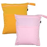 Damero 2pcs Pack Cute Travel Baby Wet and Dry Cloth Diaper Organizer Bag( Medium, Yellow+Pink) by Da