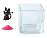 花市場直送便 ミニチュアガラス りぼん黒ねこ & カラーサンド ニューピンク & 植え込み用グラス ニューブロックS