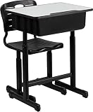 Flash Furniture YU-YCX-046-09010-GG Adjustable Height Student Desk and Chair with Black Pedestal Fra