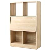 タンスのゲン フラップチェスト 3段 中段両面扉 国産完成品 幅80cm 大川家具 ディスプレイラック 間仕切り 薄型 本棚 収納 木製 Aタイプ ナチュラル 24900019 NA